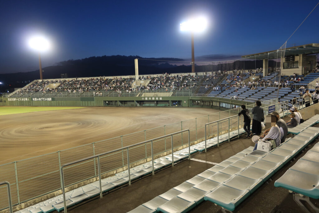 The scene at the baseball stadium before the fireworks start